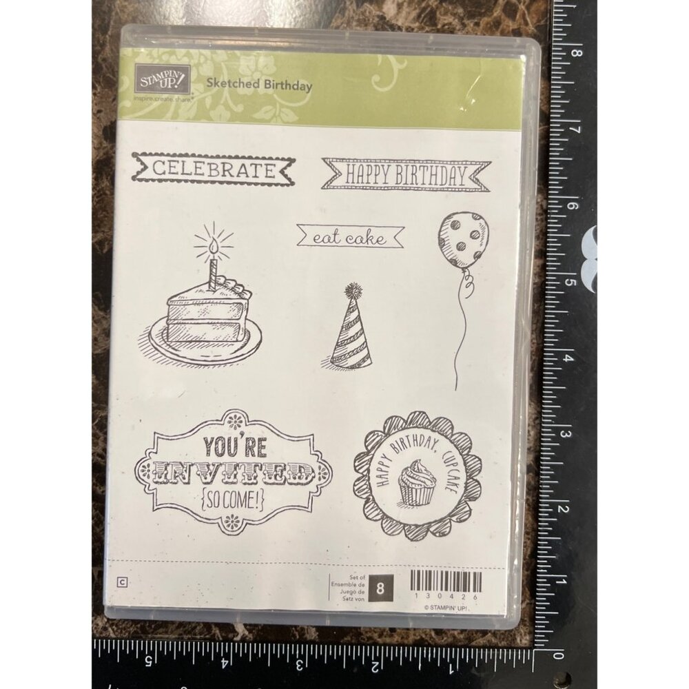 130426 Stampin Up! Sketched Birthday Rubber Stamp Set